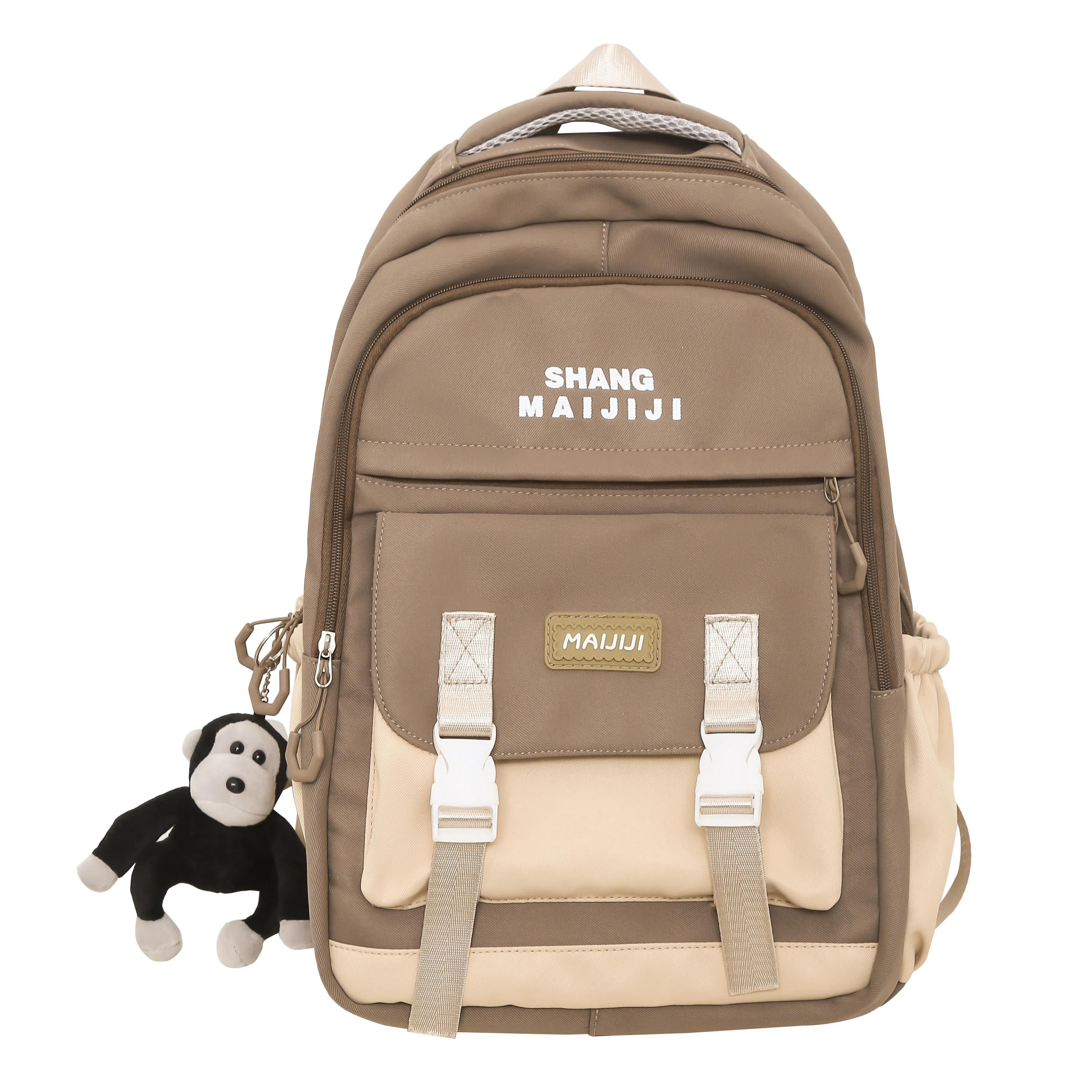 彤彤兔 美式复古撞色百搭 尼龙 双肩包 男女同款情侣款 黑色/蓝色/白红/卡其