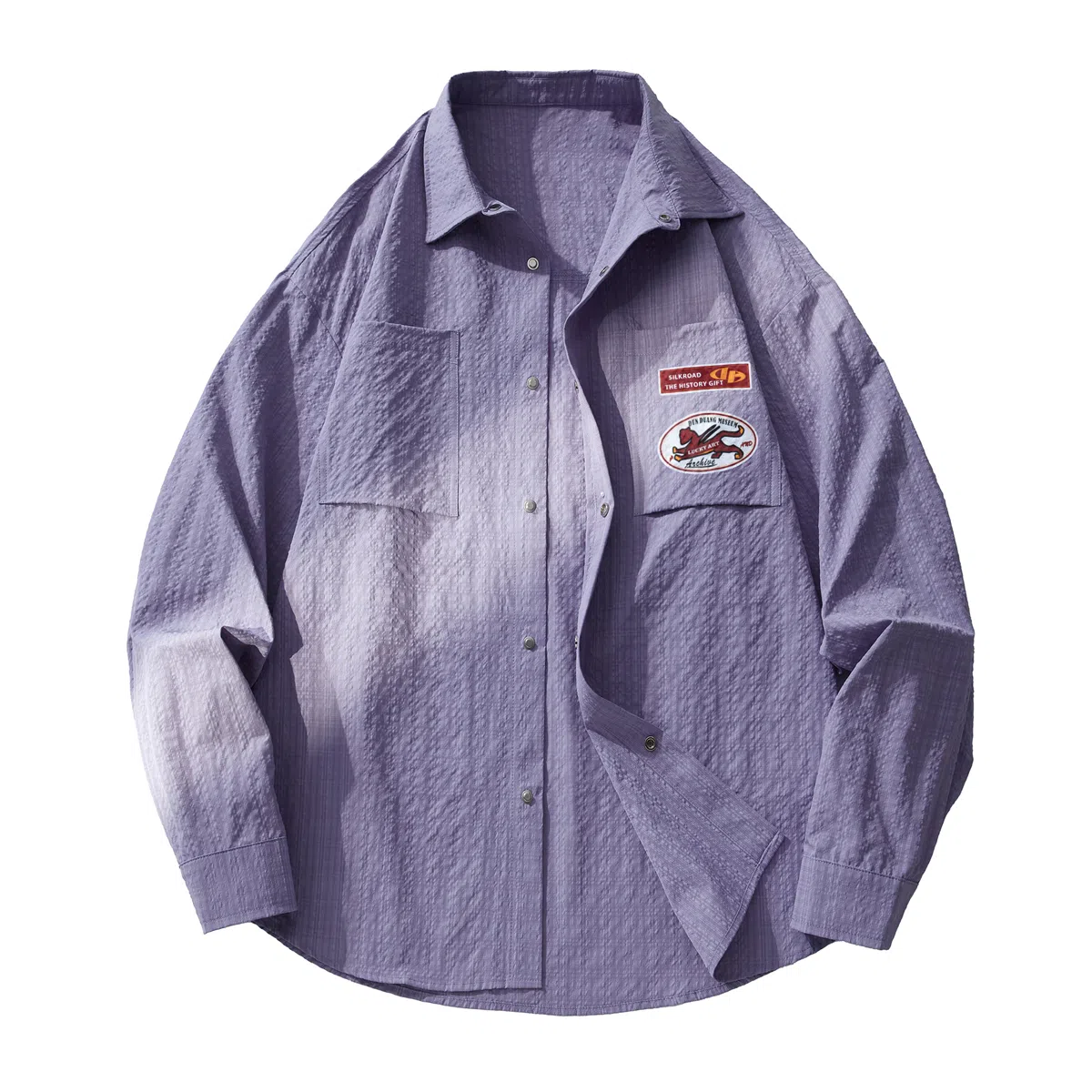 敦煌博物馆 日系复古纯色华夫格舒适百搭休闲翻领长袖衬衫 男女同款