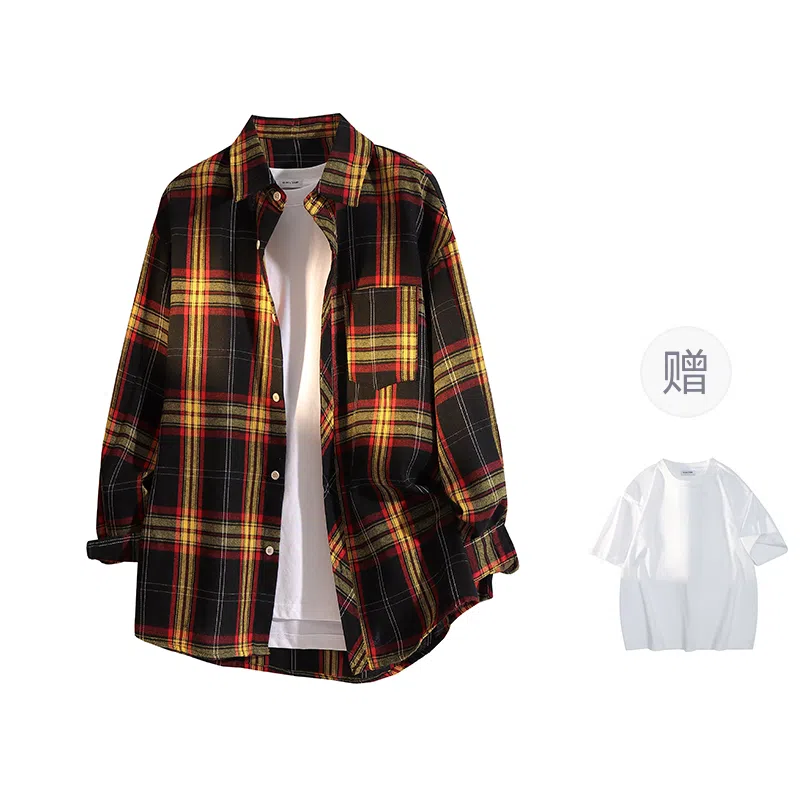 YOSICIL Plaid Shirt Detachable Brooch