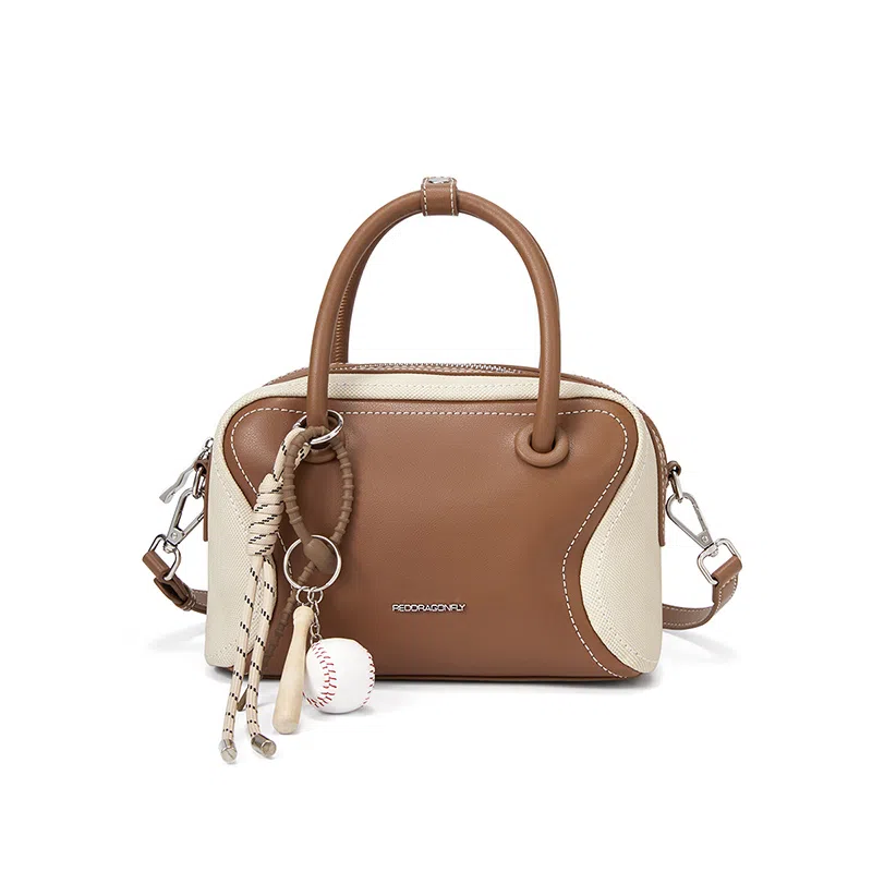 红蜻蜓 趣味拼色挂件百搭质感 牛剖层革 单肩斜挎手提包 女款 多色