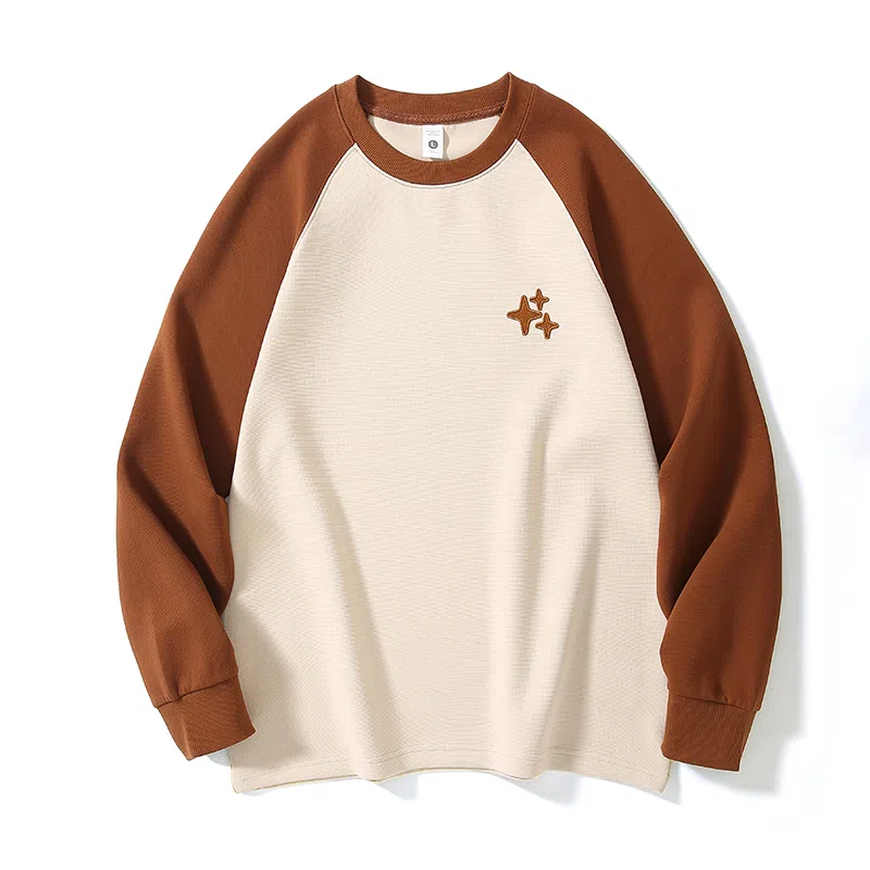 赞仕 美式休闲宽松简约星星印花撞色拼接长袖卫衣 男女同款