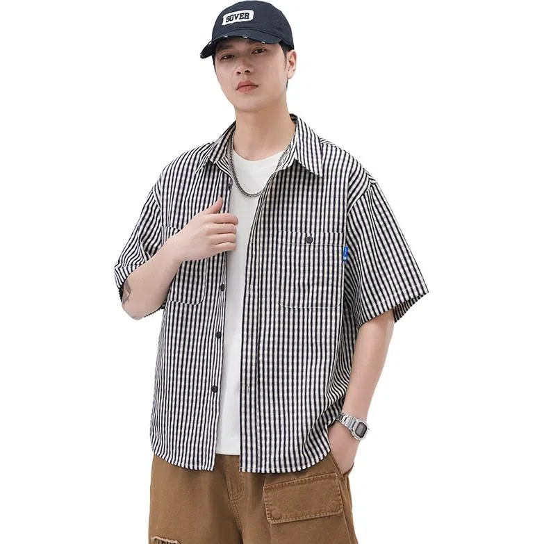 赞仕 条纹显瘦舒适透气易打理短袖衬衫 男款