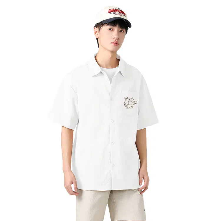 棉致 呐喊小怪纯色休闲宽松基础简约轻薄滑爽垂感百搭通勤舒适柔软细腻短袖衬衫 男女同款