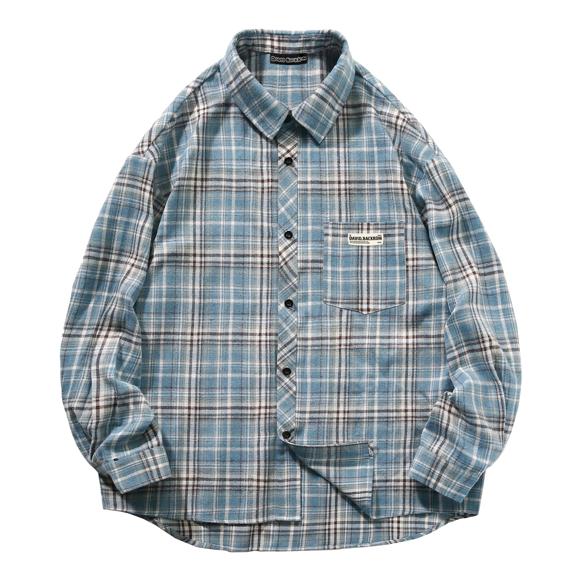 大卫贝肯 美式复古简约基础款休闲宽松百搭大码格子长袖衬衫 男女同款