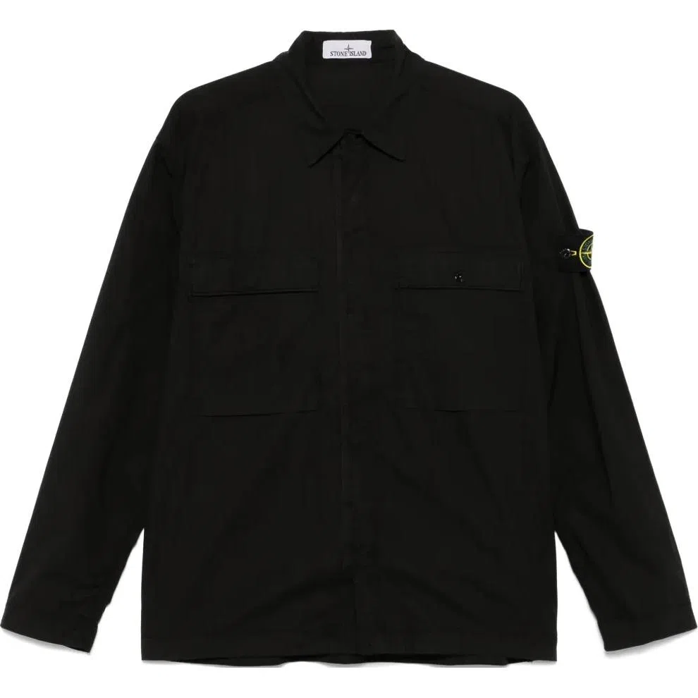 Stone Island Badge Collar Long Sleeve Shirt Black