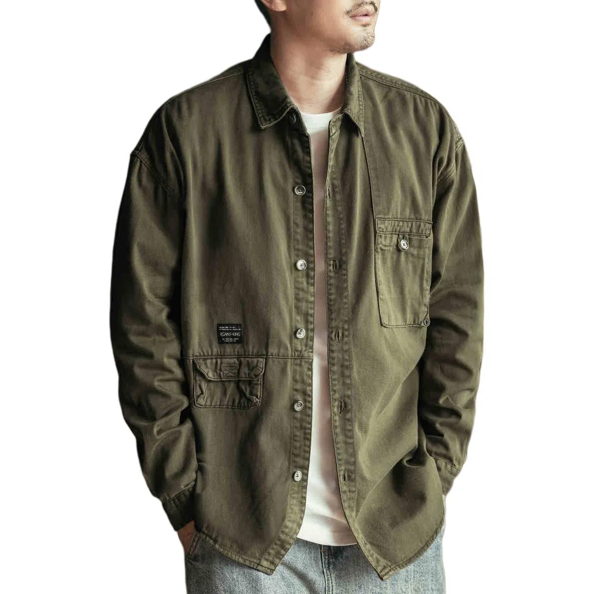 格蓝鹿 宽松纯色休闲长袖衬衫 男款