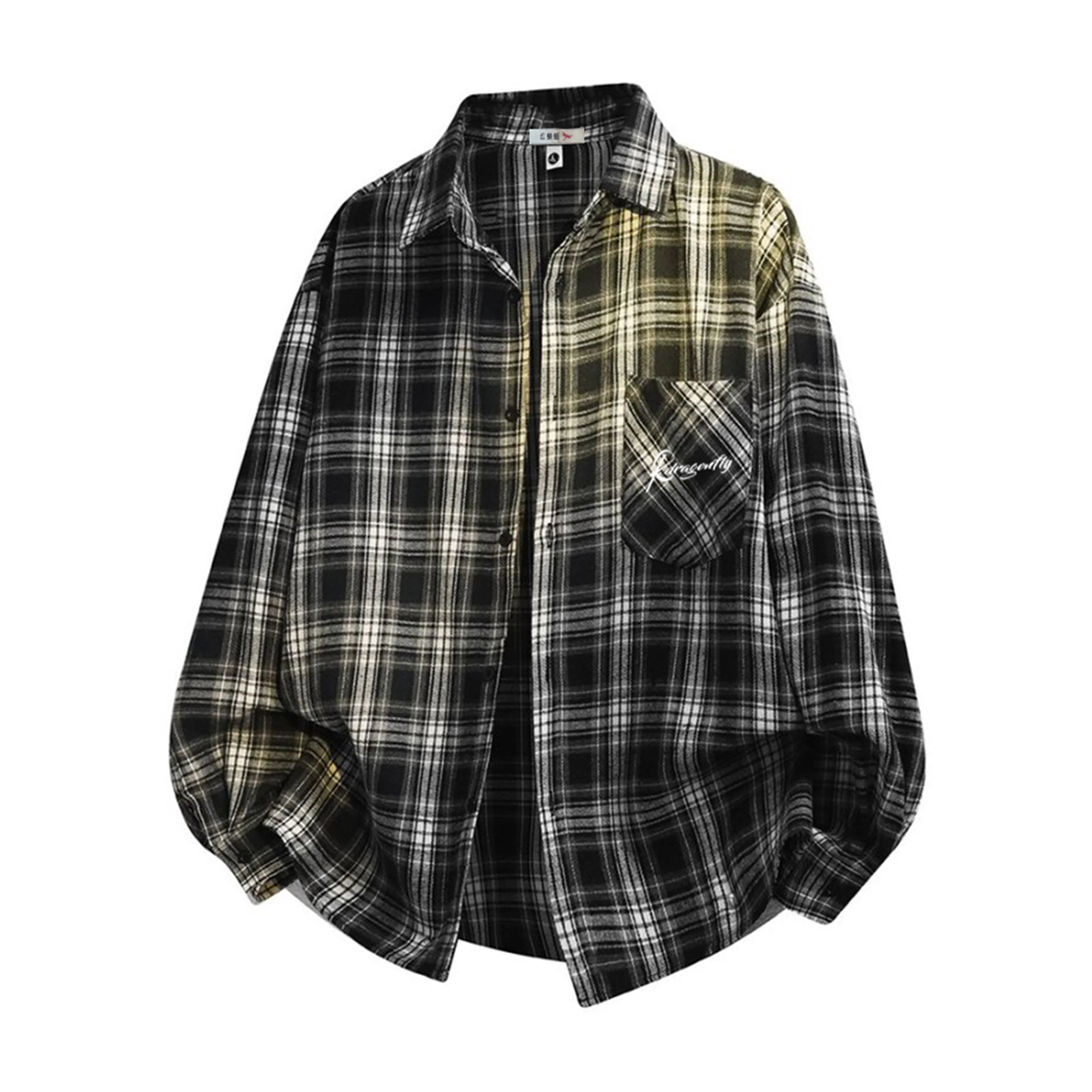 红蜻蜓 美式简约格子条纹休闲宽松百搭潮流长袖衬衫 男女同款