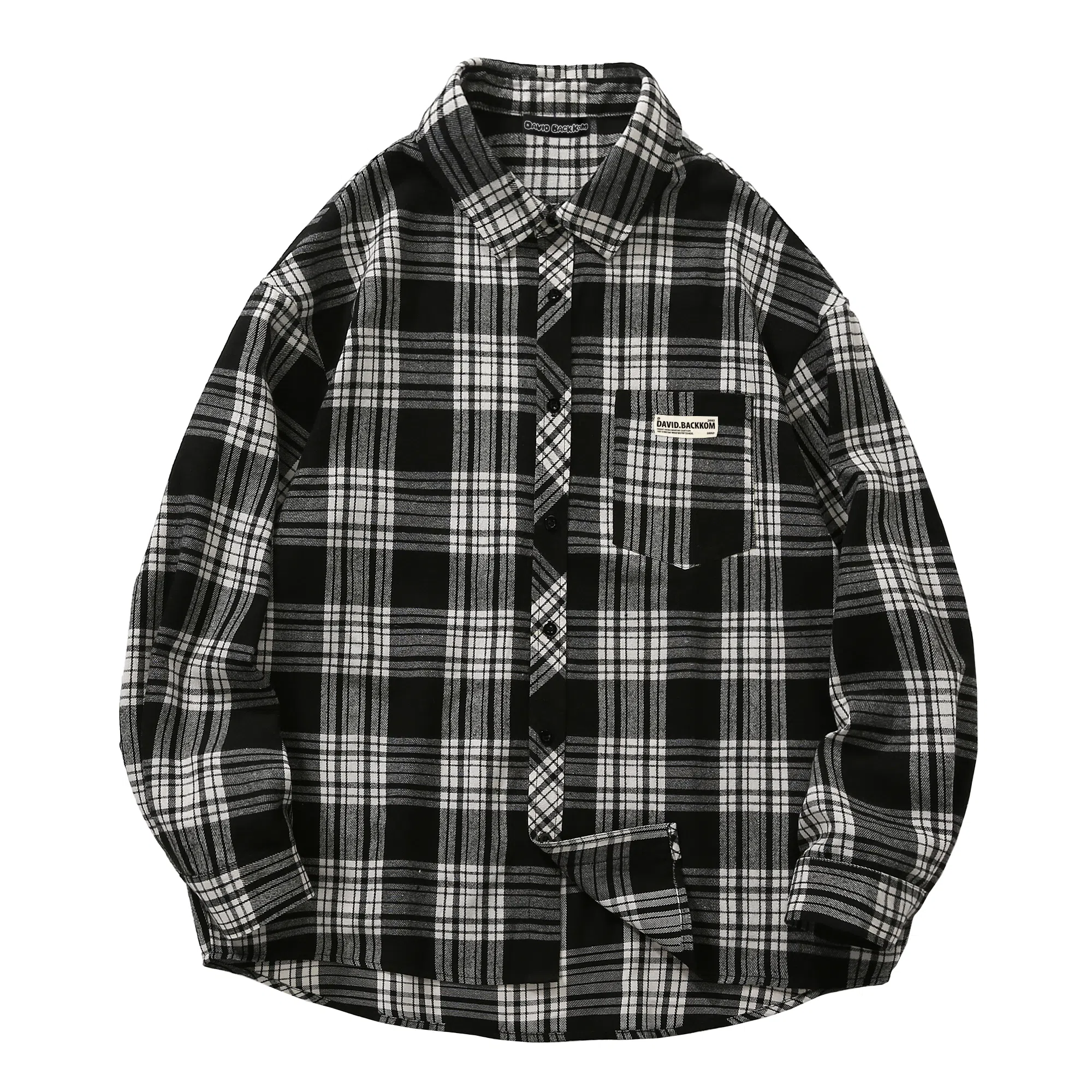 大卫贝肯 美式高街简约基础款复古格子休闲宽松舒适亲肤翻领长袖衬衫 男女同款