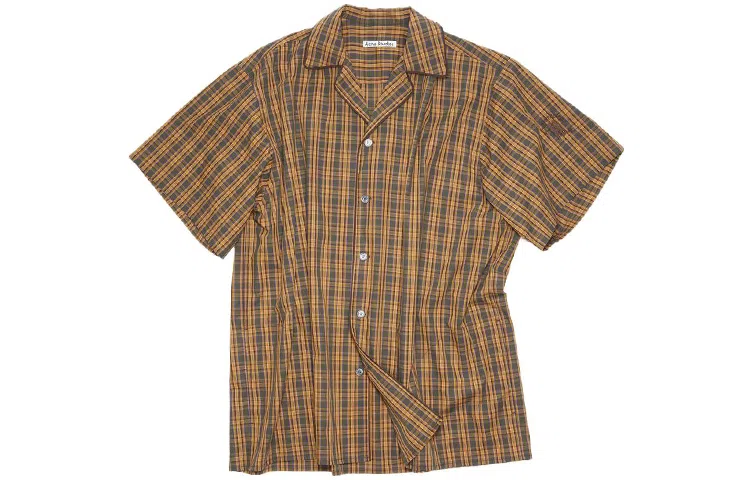 Acne Studios FW23 Small Check Cuban Collar Shirt Brown Green