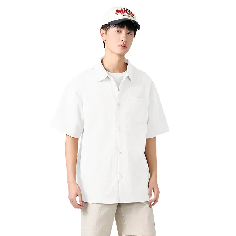 棉致 纯色休闲宽松基础简约轻薄滑爽垂感百搭通勤舒适柔软细腻短袖衬衫 男女同款