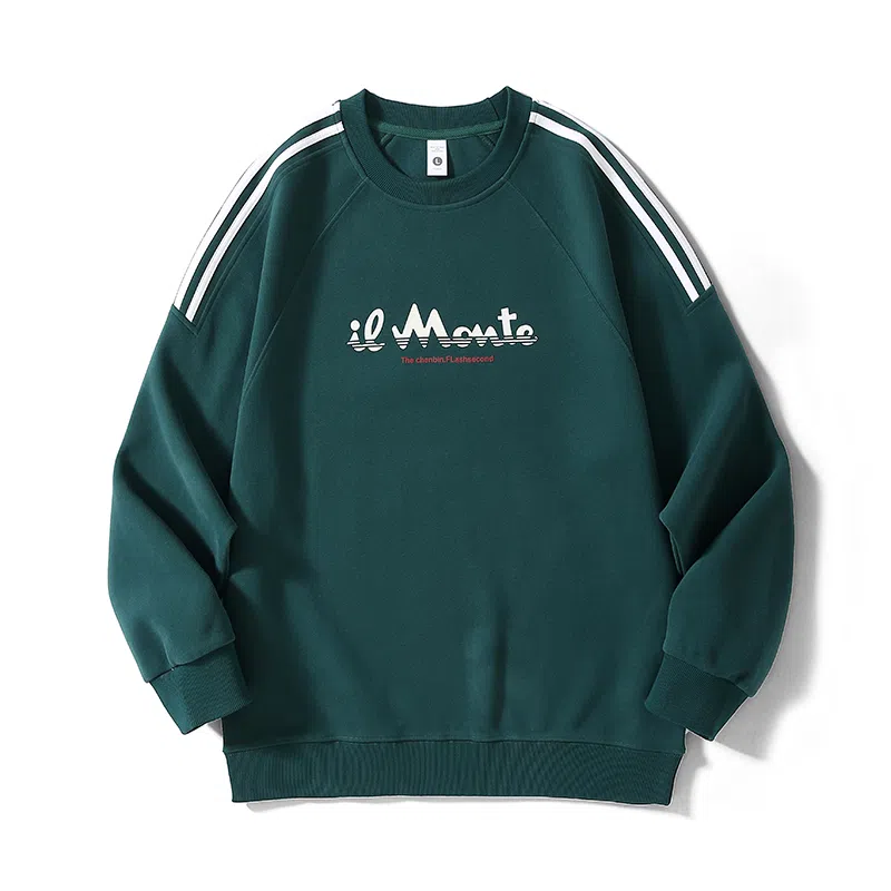 赞仕 美式街头字母印花圆领插肩休闲长袖卫衣 男女同款 墨绿色