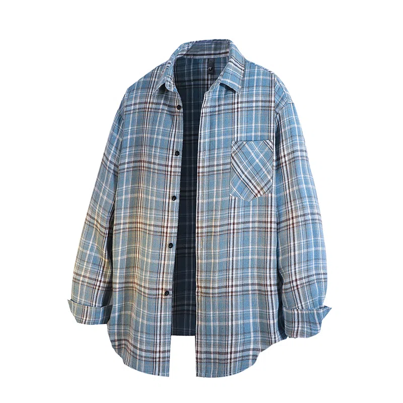 红蜻蜓 美式简约格子条纹休闲宽松百搭潮流长袖衬衫 男女同款