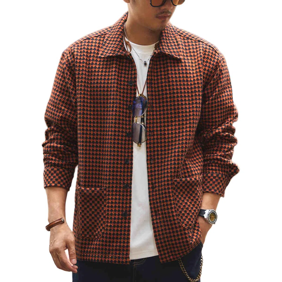 格蓝鹿 时尚百搭宽松提花长袖衬衫 男款