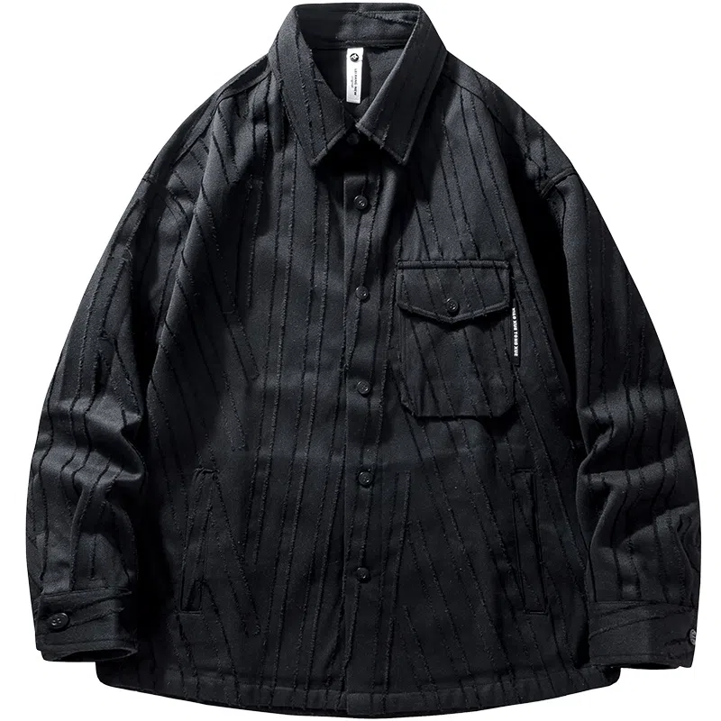 HZWH Split Black Textured Stripe Shirt