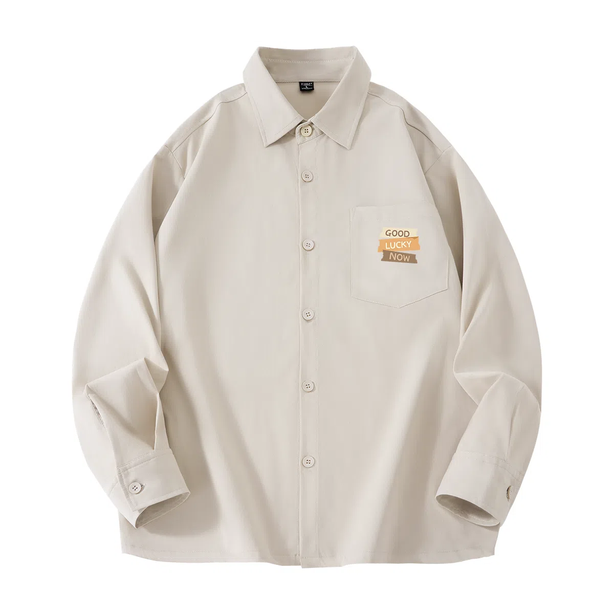 棉致 字母贴纸印花纯色简约通勤基础外搭系扣袖口开叉微宽松休闲长袖衬衫 男女同款