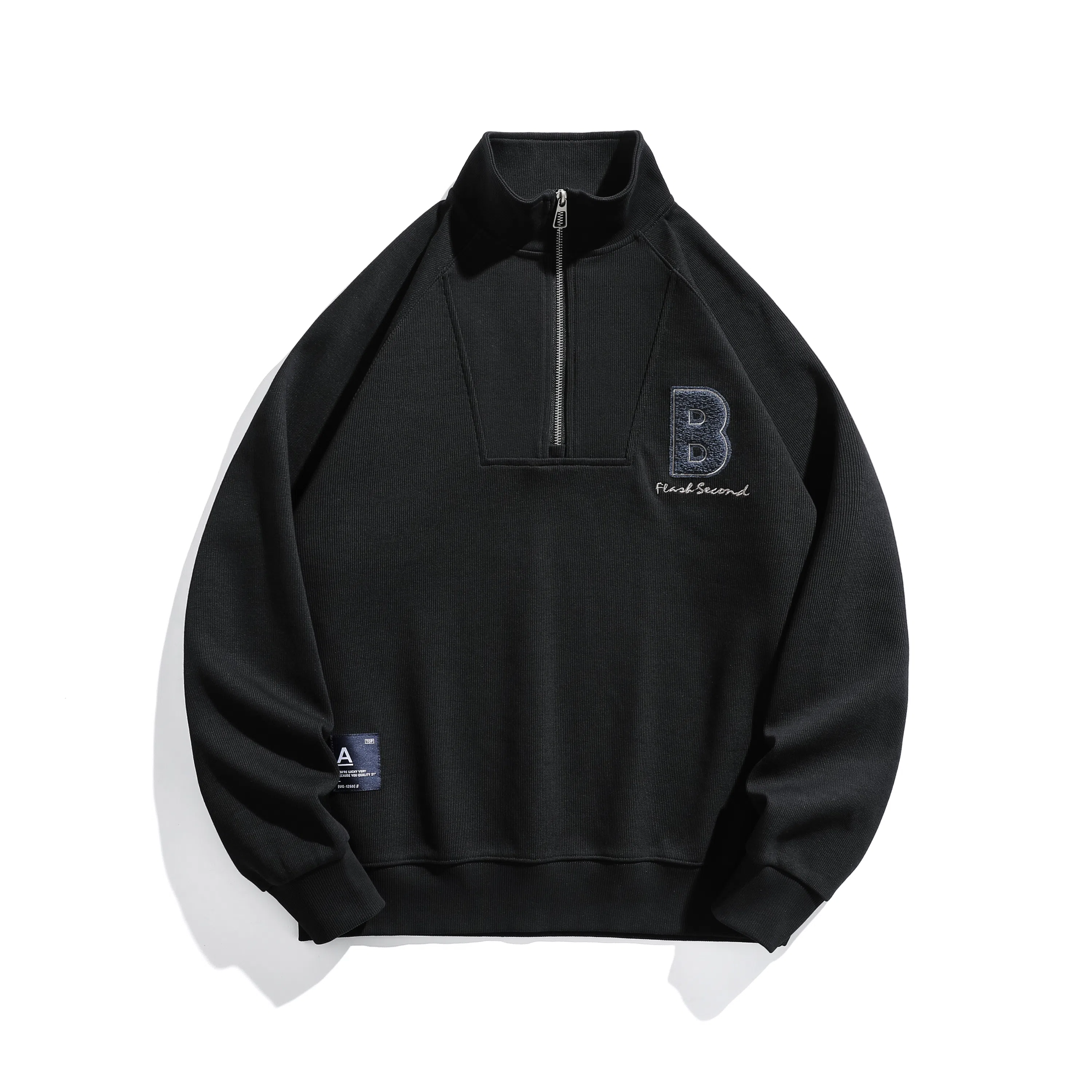 赞仕 重磅美式拉链立领套头植绒字母图案宽松潮流卫衣 男女同款