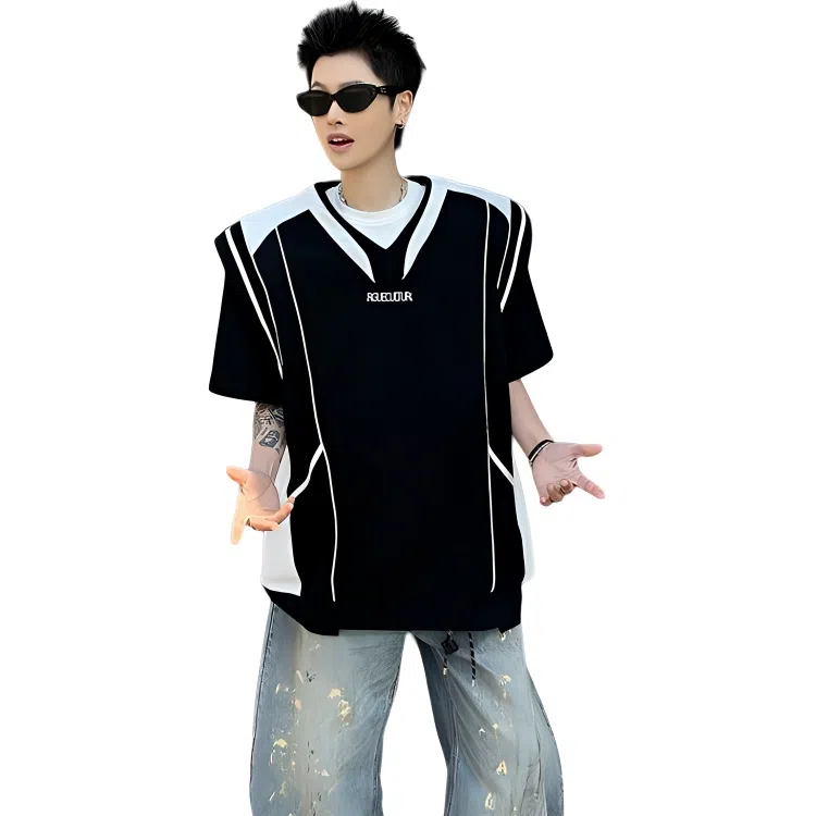 MIIRACER Retro V-Neck T-Shirt Black