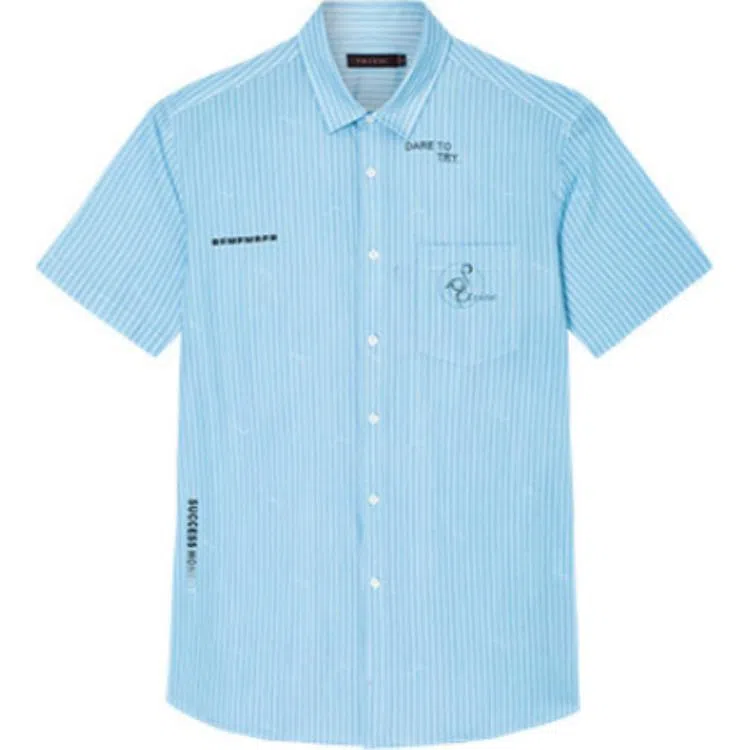才子 纽扣修身翻领短袖衬衫 男款 湖蓝色