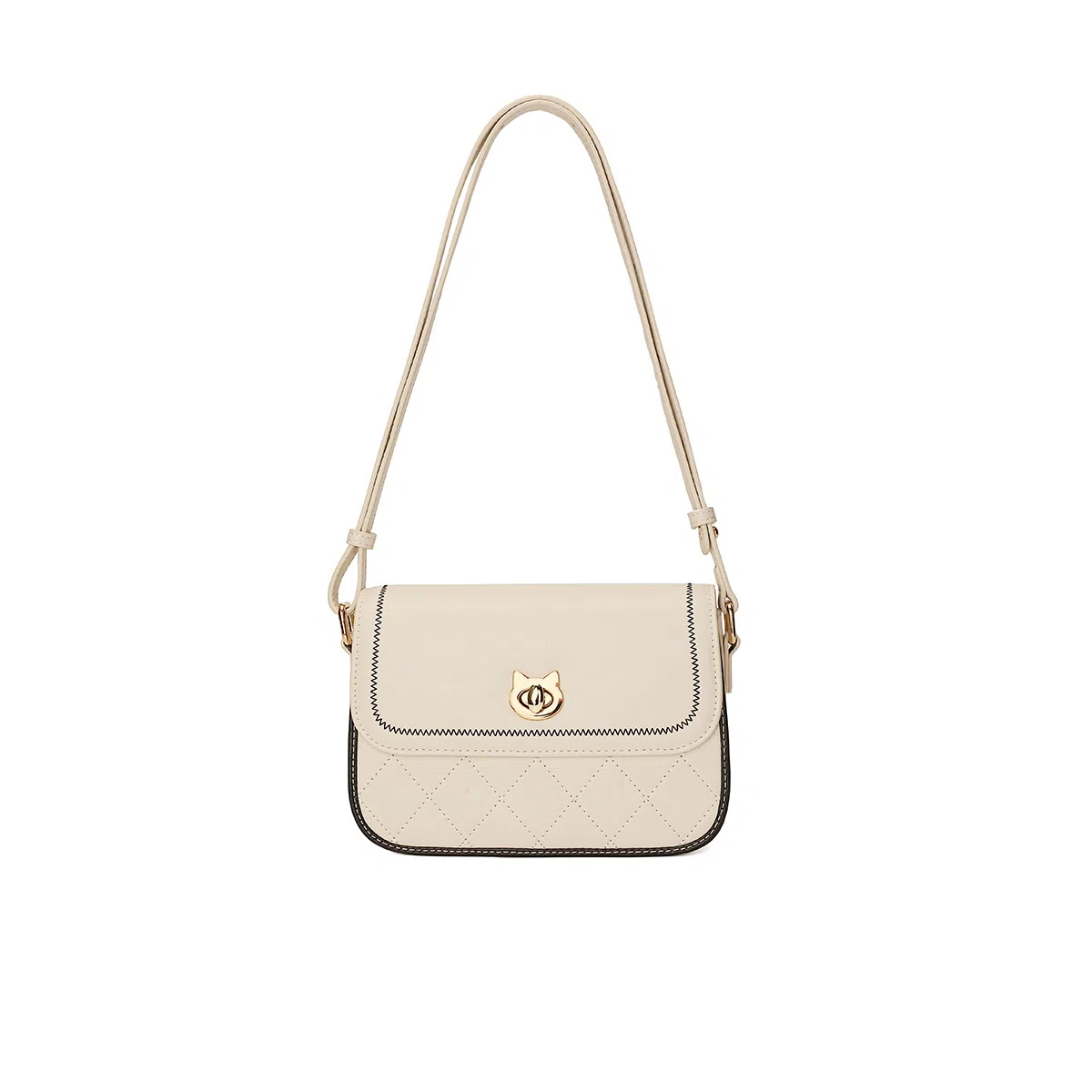 稻草人 百搭时尚小方包 小众通勤实用菱格 人造革 单肩斜挎包 女款 黑色/米白