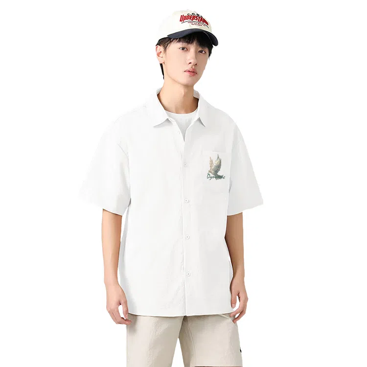 棉致 和平鸽花环休闲宽松基础简约轻薄滑爽垂感百搭通勤舒适柔软细腻短袖衬衫 男女同款