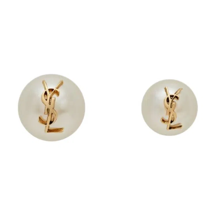 SAINT LAURENT YSL Logo Pearl Earrings