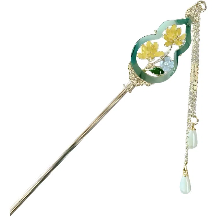 【生活多福禄】 指尖瑰宝 古风国潮新中式小众设计高级感镂空葫芦花朵流苏步摇发钗搭配汉服旗袍百搭日常#好运 镀银 发簪 女款