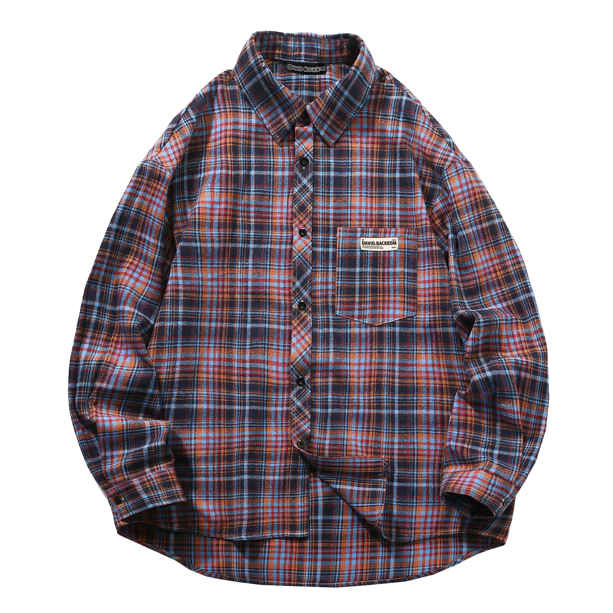 大卫贝肯 美式复古简约基础款休闲宽松百搭大码格子长袖衬衫 男女同款