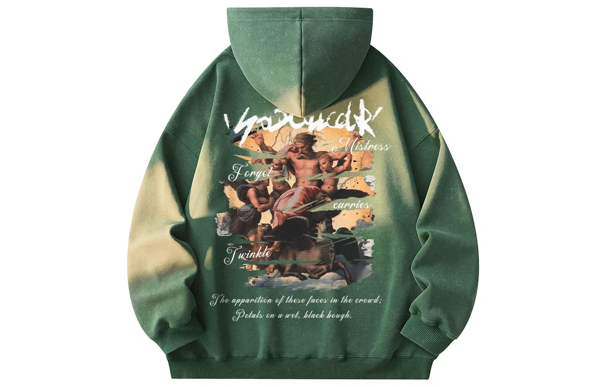 冰飞 美式复古嘻哈街头个性灵感创意撕裂感西方人物油画图案印花宽松休闲高级感水洗做旧上衣服重磅时尚百搭连帽卫衣 男女同款