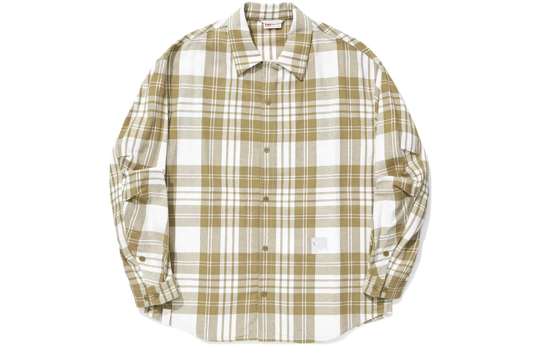 中国李宁 格纹宽松休闲长袖衬衫 男款 籽酮褐米白色格子