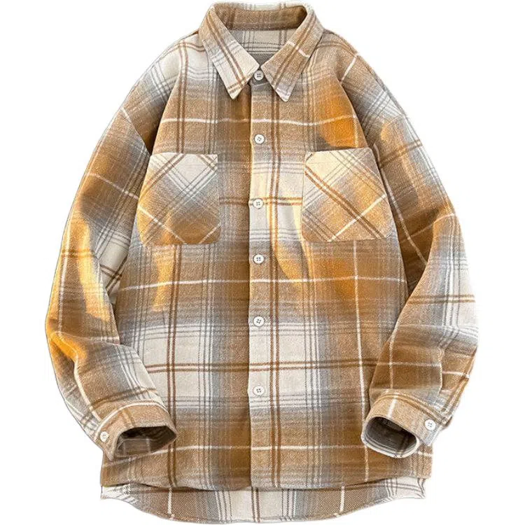 恒源祥 长袖衬衣男宽松四季潮流格子男士休闲外套衬衫 男款