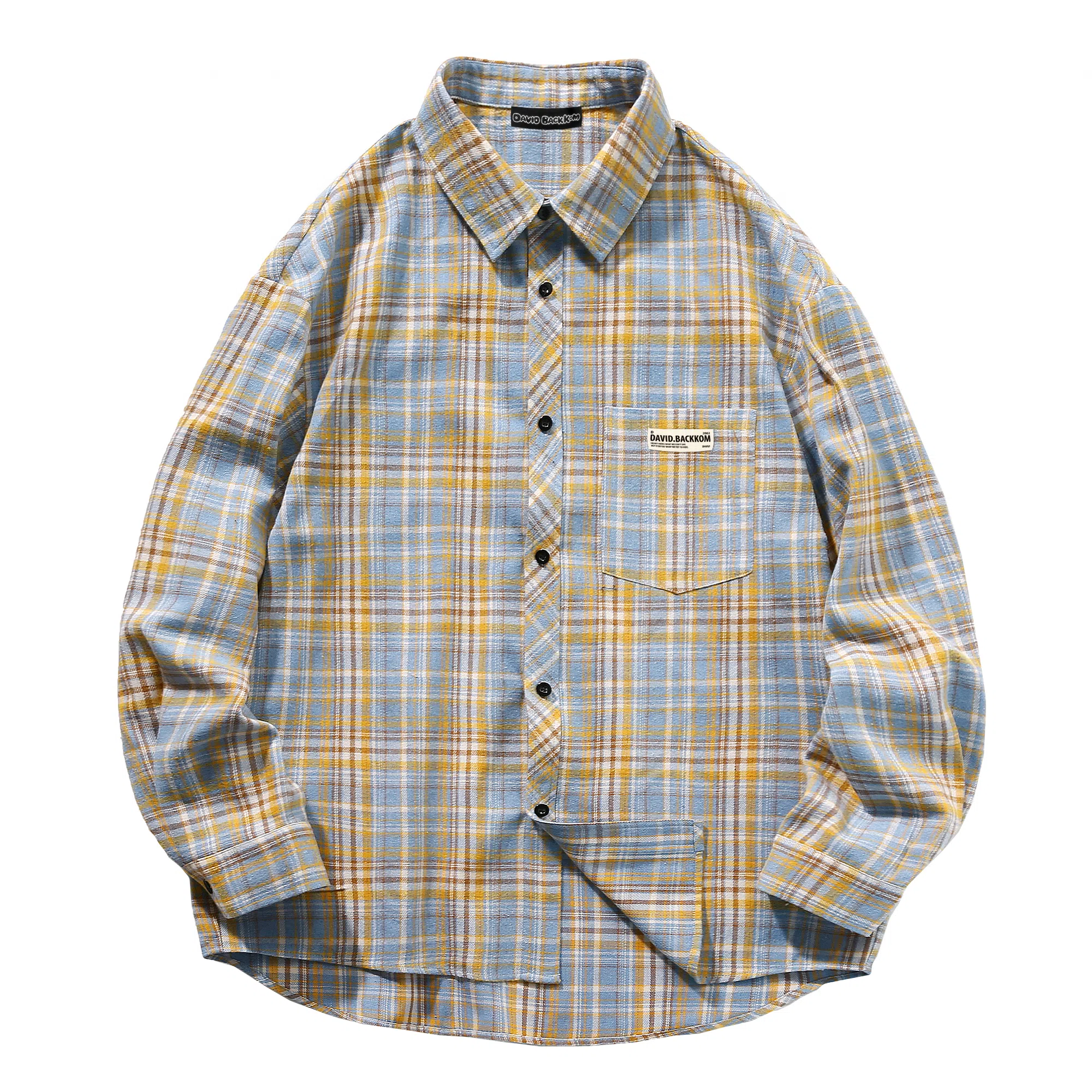 大卫贝肯 美式复古简约基础款休闲宽松百搭大码格子长袖衬衫 男女同款