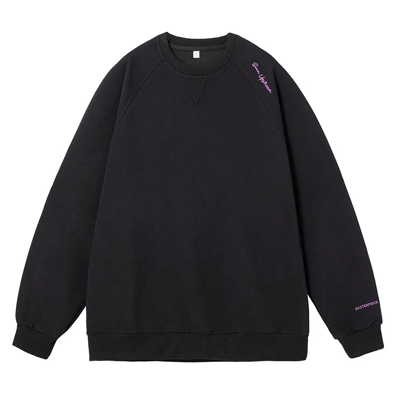 玉儿恋 结构拼接重磅圆领男美式字母刺绣插肩复古宽松卫衣 男款