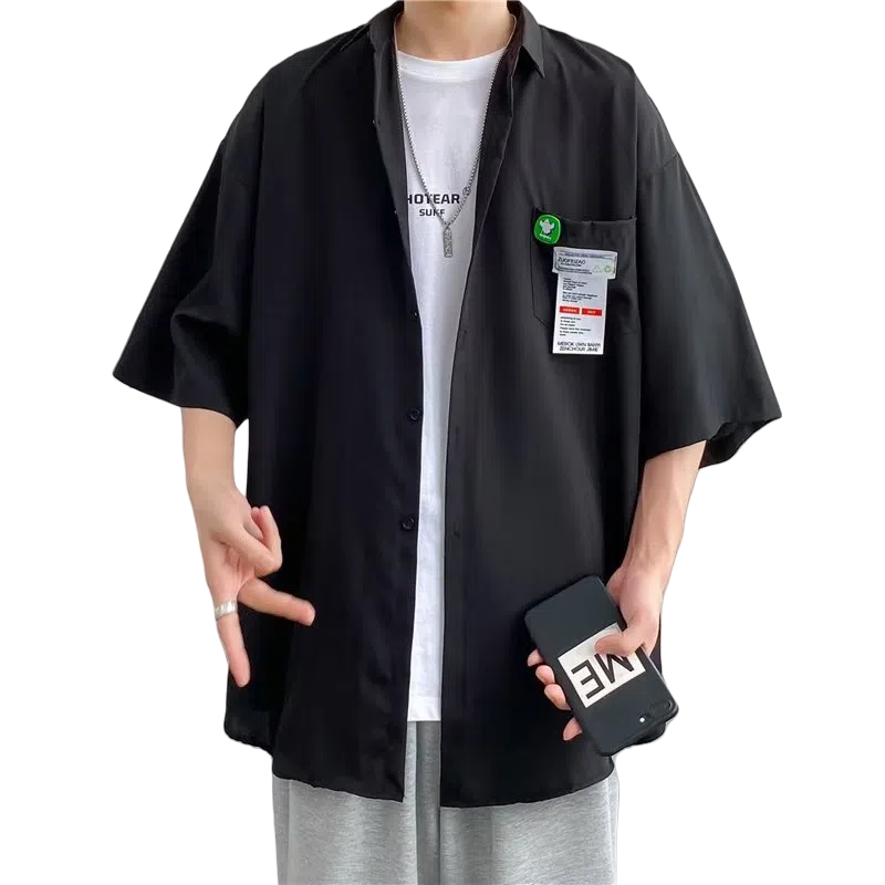 北极绒 舒适宽松纽扣短袖衬衫 男款