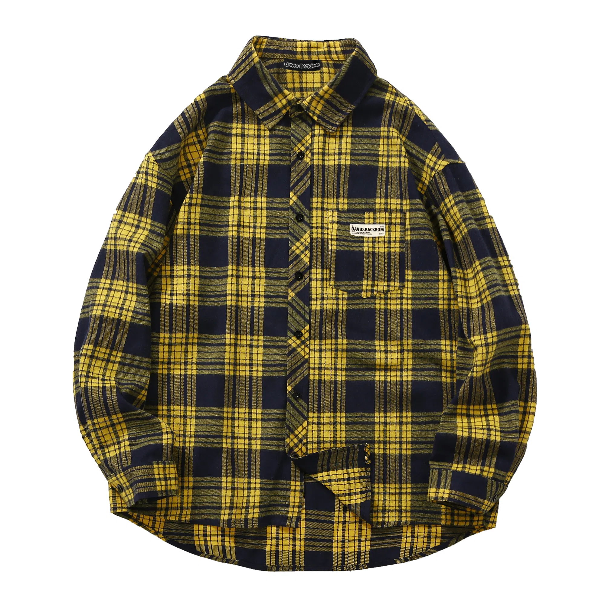 大卫贝肯 美式高街简约基础款复古格子休闲宽松舒适亲肤翻领长袖衬衫 男女同款