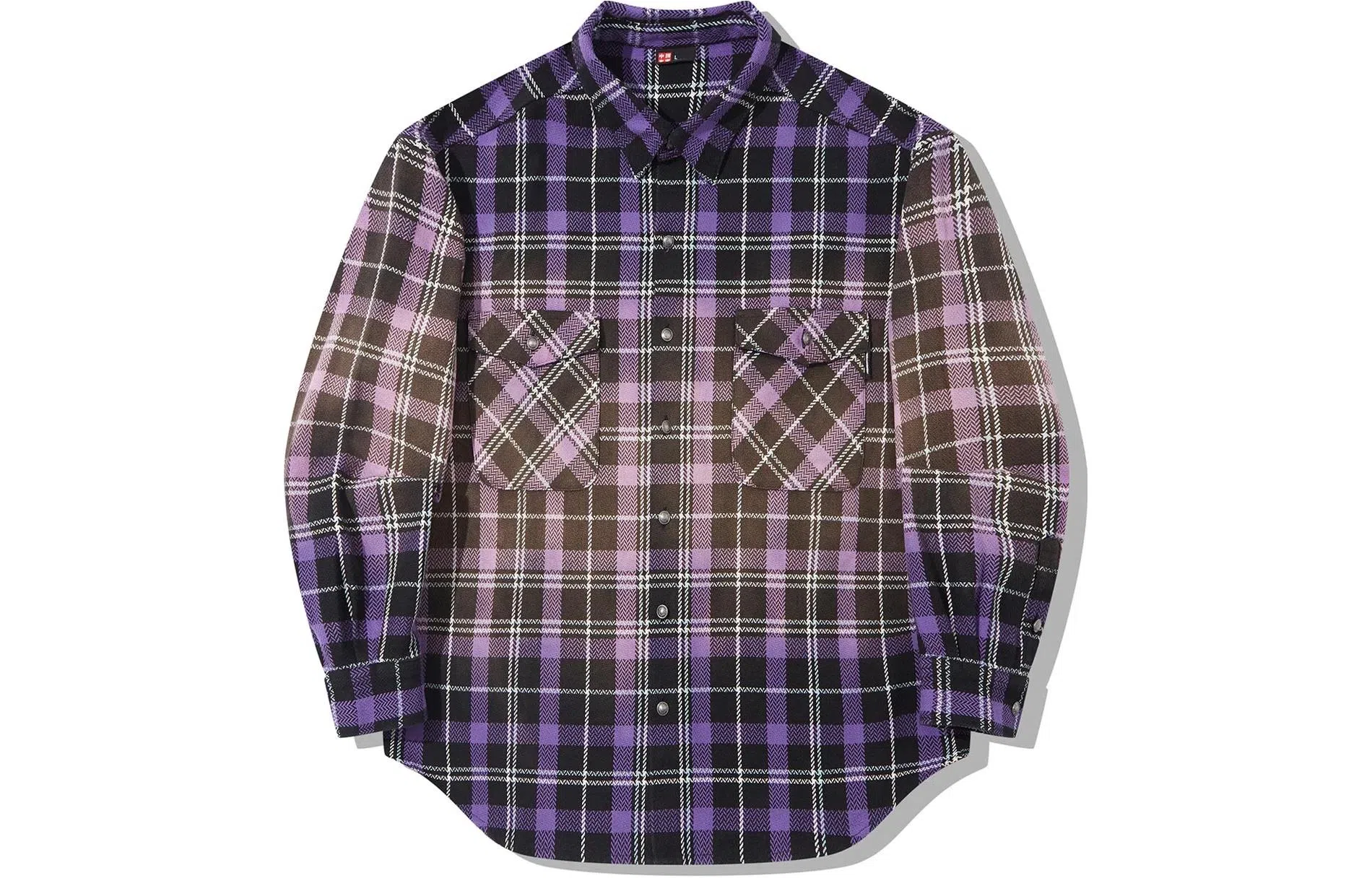 中国李宁 滑板系列 渐变格子单排扣长袖衬衫 男款