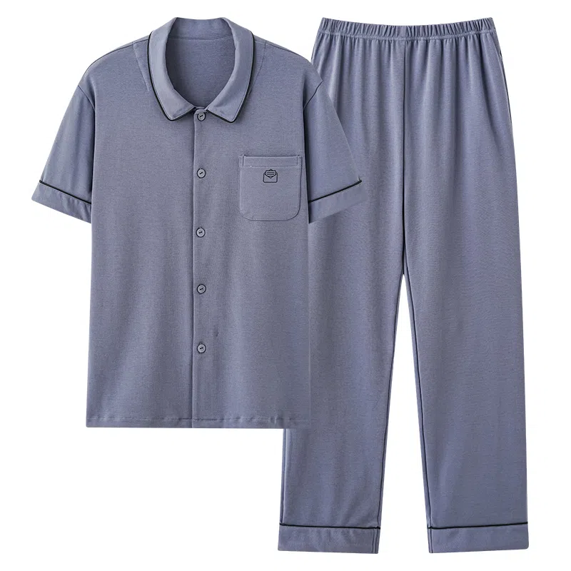 欧迪芬 柔软亲肤透气舒适简约时尚可外穿家居服睡衣套装 男款 蓝色
