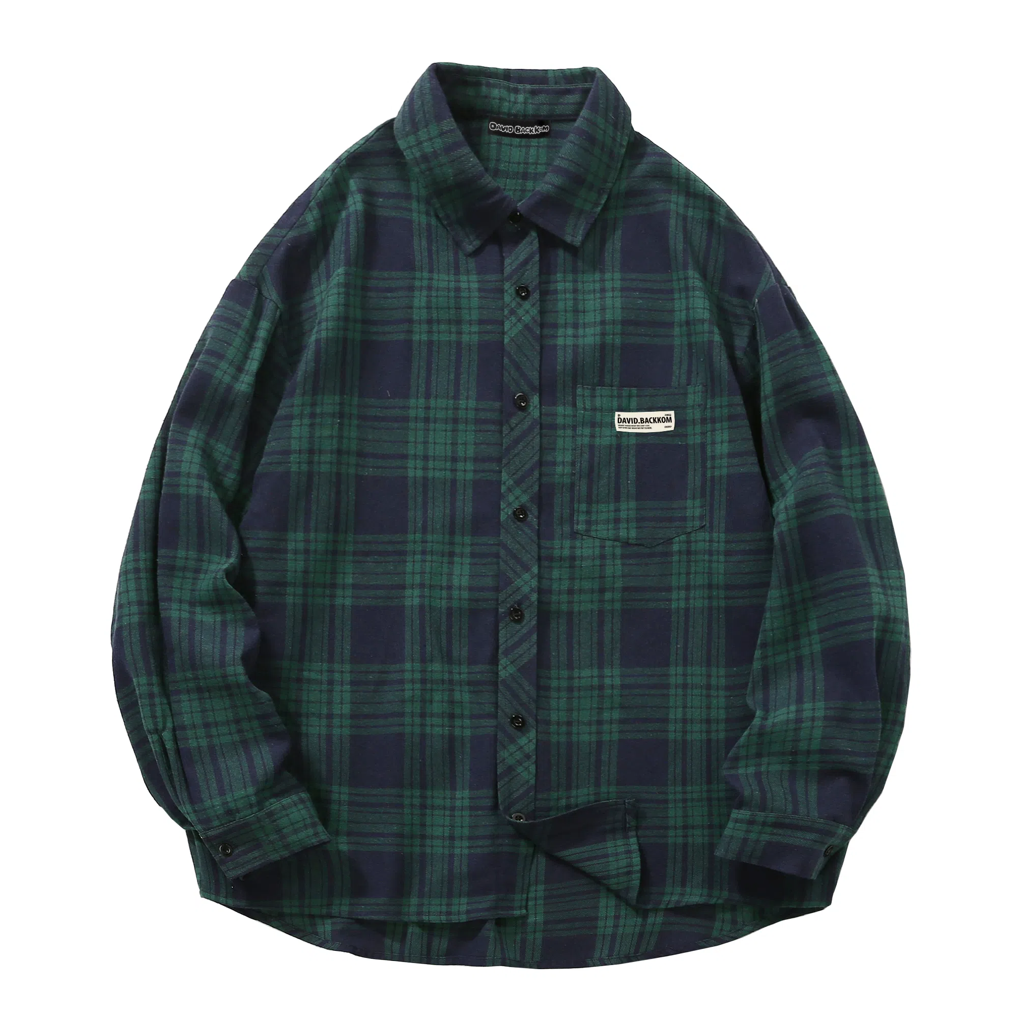 大卫贝肯 美式高街简约基础款复古格子休闲宽松舒适亲肤翻领长袖衬衫 男女同款