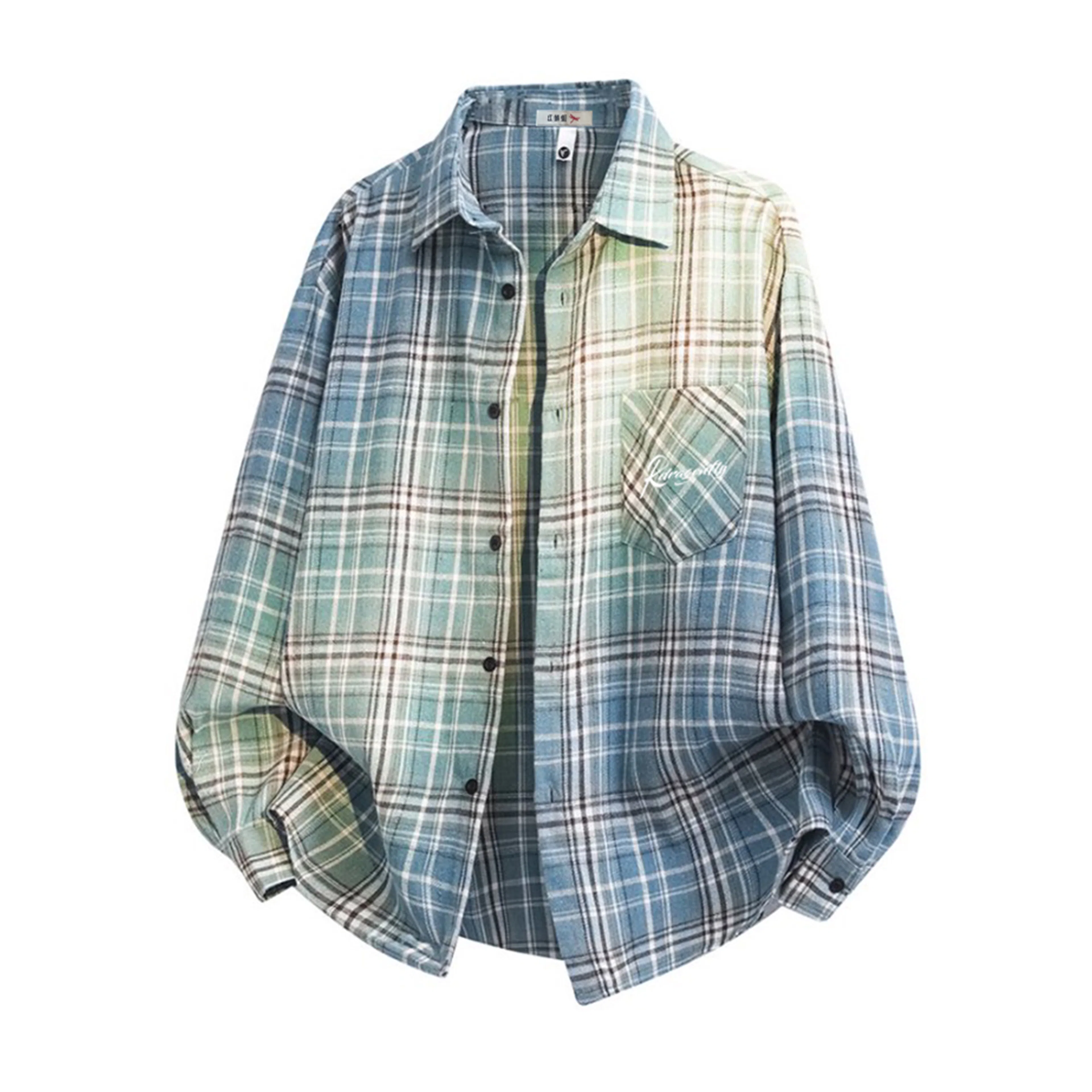 红蜻蜓 美式简约格子条纹休闲宽松百搭潮流长袖衬衫 男女同款