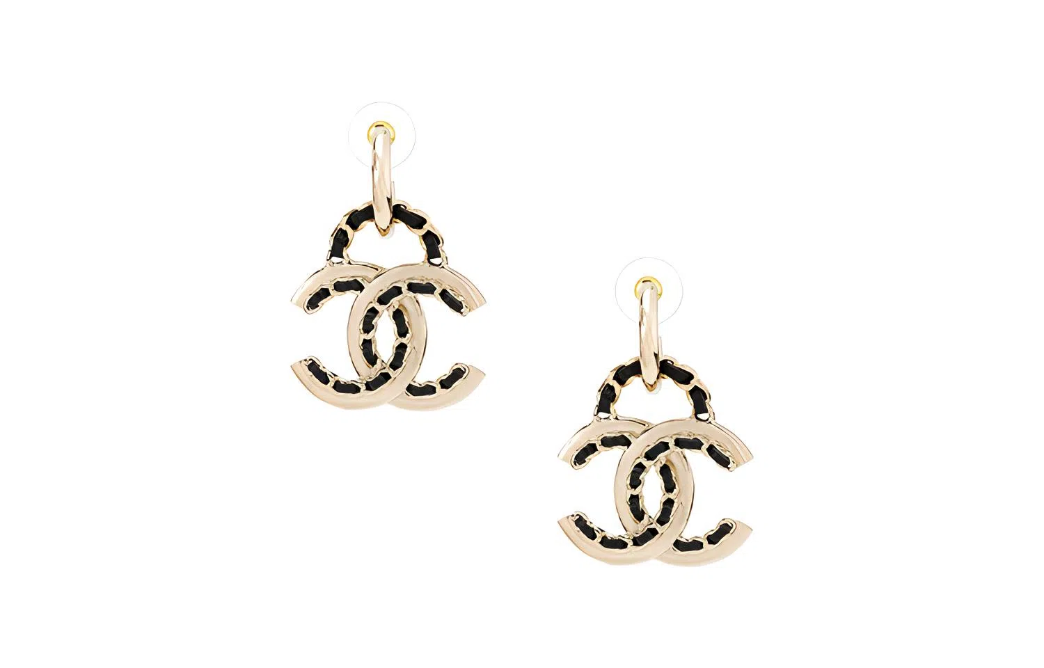 CHANEL Classic Double C Logo Earrings Gold