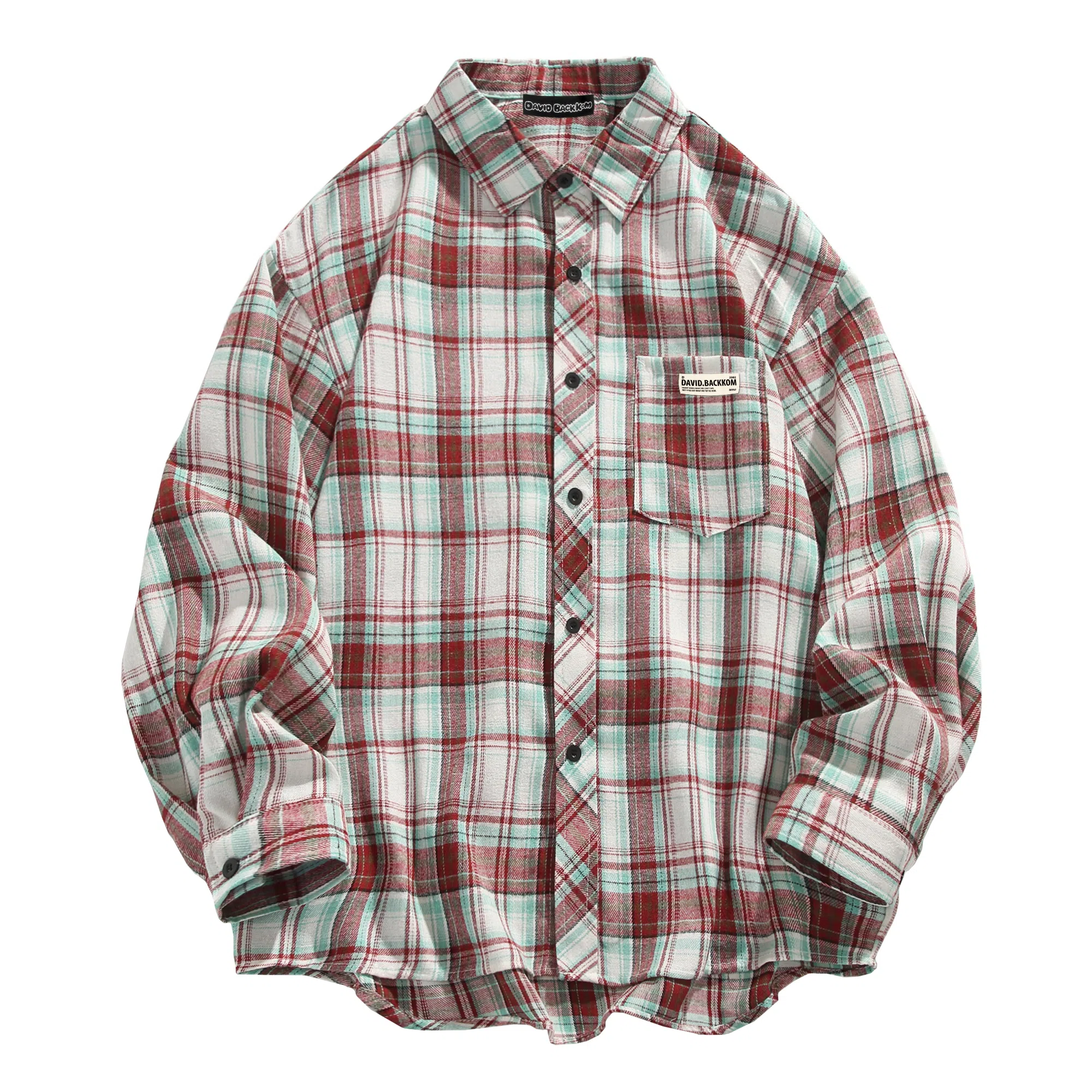 大卫贝肯 美式复古简约基础款休闲宽松百搭大码格子长袖衬衫 男女同款