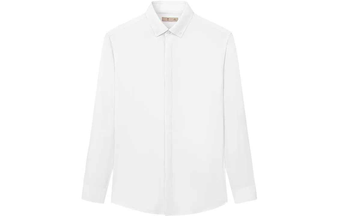 才子 纯色暗门襟休闲长袖衬衫 男款