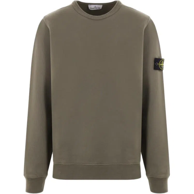Stone Island Logo Badge Crewneck Sweatshirt Brown