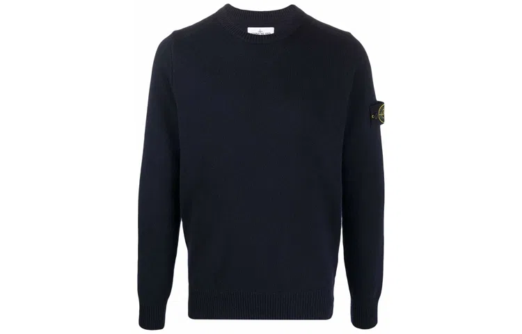 Stone Island Logo Badge Wool Sweater Navy
