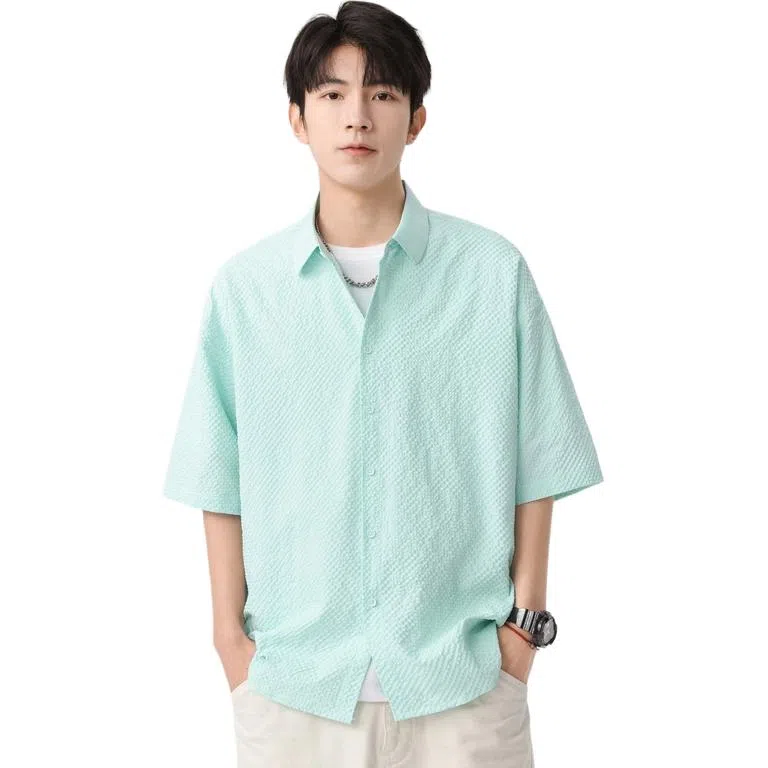 袋鼠 简约纯色宽松休闲百搭短袖衬衫 男女同款