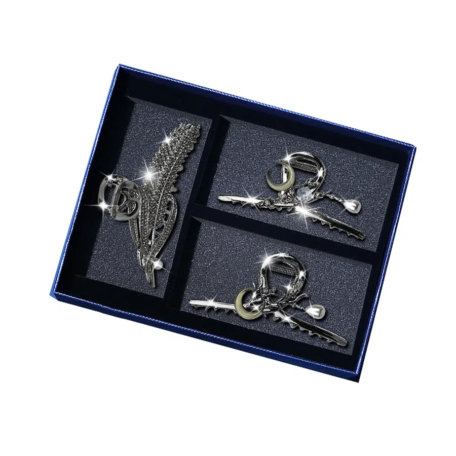 缔晶 复古新中式月上眉梢黑色鲨鱼夹套装 精致时尚日常通勤发饰礼盒 合金 发夹 女款