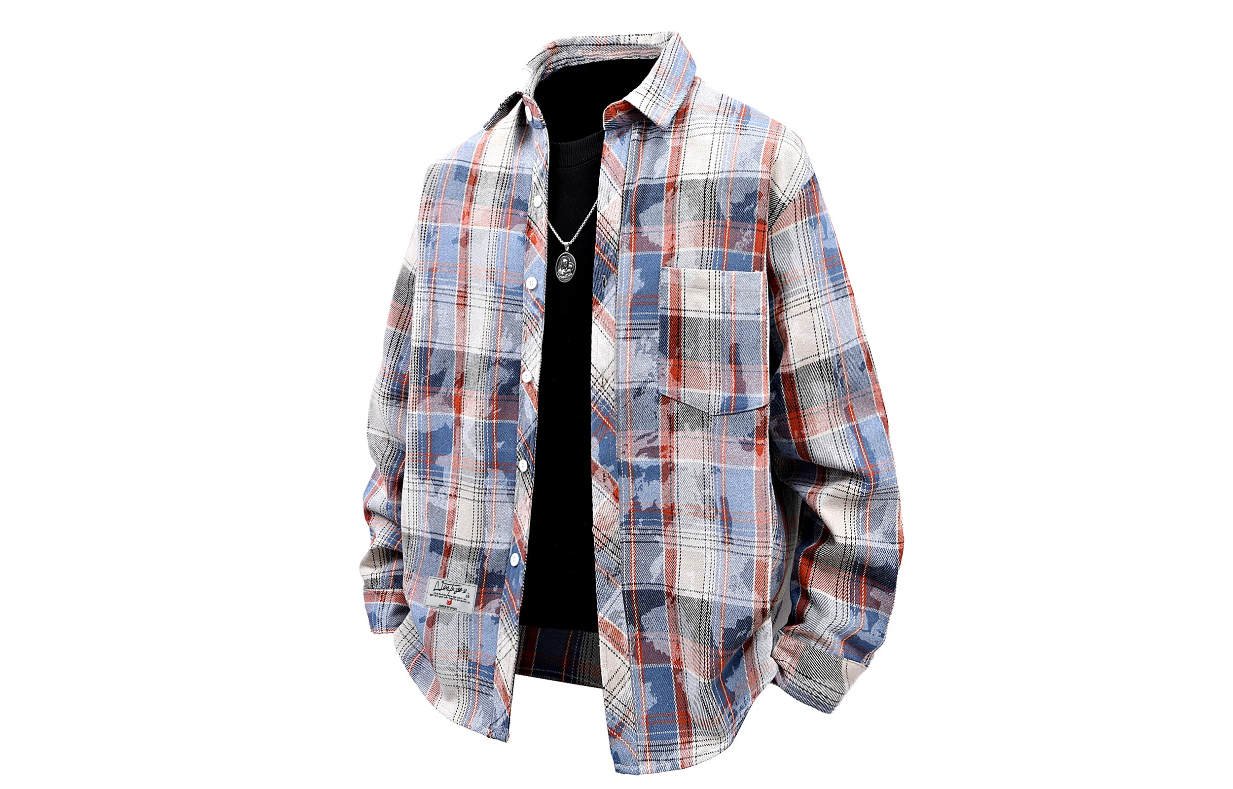 王者荣耀 鲁班七号星空梦想款 美式撞色格子外套宽松休闲小衫扎染多彩格纹翻领透气美式痞帅百搭长袖衬衫 男女同款