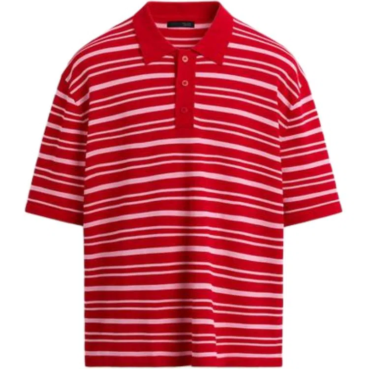 ZARA Striped Jacquard Slim Fit Polo Shirt Red
