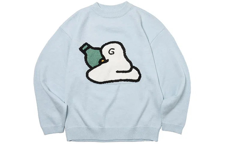 ROARINGWILD AW21 Beer Duck Jacquard Crewneck Sweater Blue