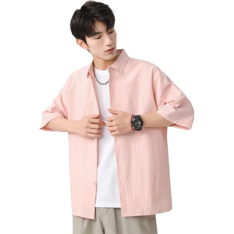 袋鼠 简约纯色宽松休闲百搭短袖衬衫 男女同款