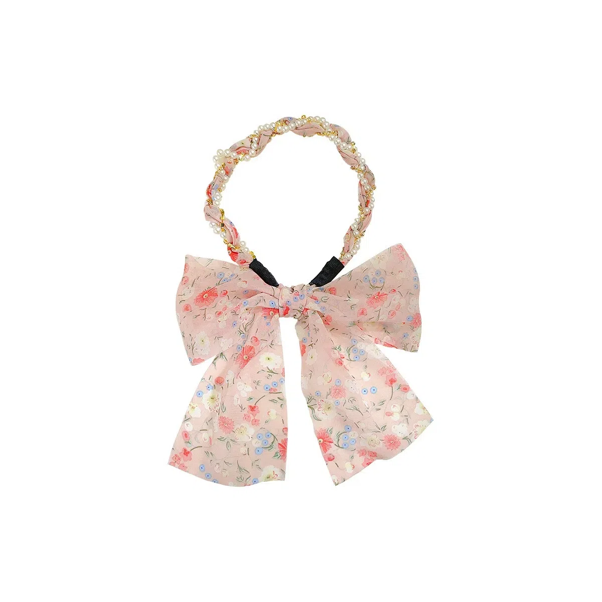 色菲尔 碎花珍珠   法式油画风碎花长条飘带编发绑发一体度假风飘带 布艺 发带 女款